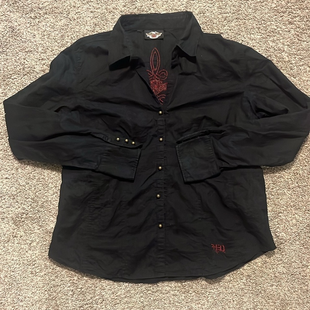 Harley-Davidson Women’s Black‎ Embroidered Button Up Motorcycle Shirt Large - Picture 9 of 9